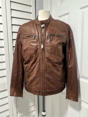 Andrew Marc Brown Leather Bomber Jacket